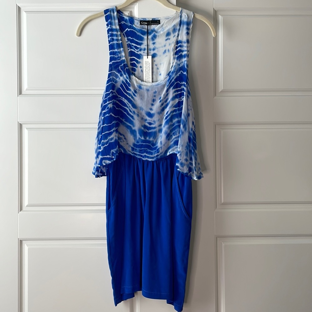 Gypsy05 silk blue tie dye tank dress overlay small